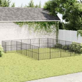 Dog Playpen Black Galvanized Steel Large Heavy Duty Dog Playpen (Color: Black)